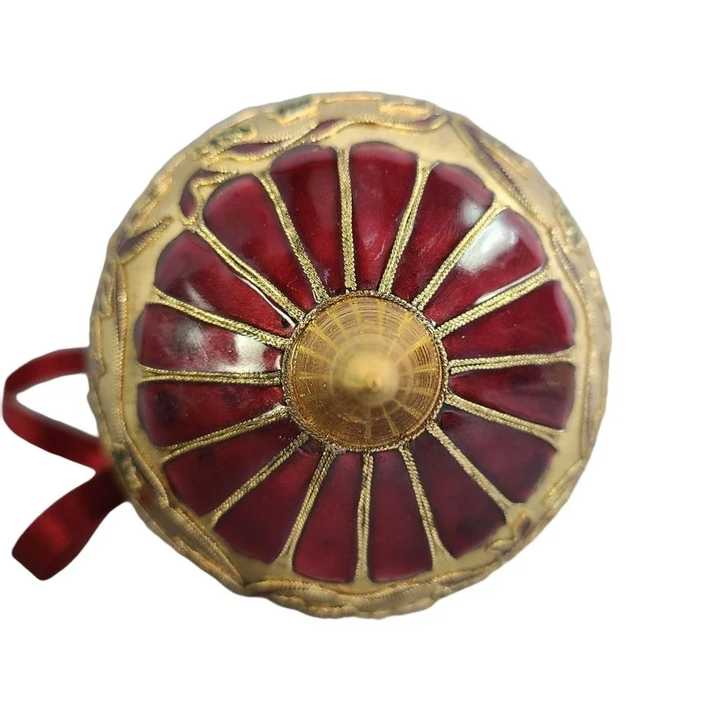 Cloisonne Ornament Red Poinsettia Christmas Gold Holiday New With Gift Box